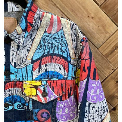 LEVI'S 557XX BANNER AD PRINT Denim Jacket Size:42 All-over LEVI'S 557XX BANNER AD PRINT Denim Jacket Size:42 All-over
