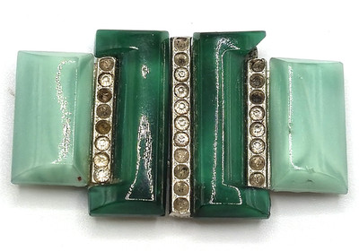 Vintage Green Celluloid (?) Two-Piece Belt Buckle Czechoslovakia