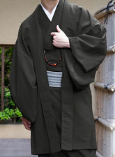 Japanese Men's Traditional Kimono HAORI Jacket Coat Dark Gray Stripe from JAPAN