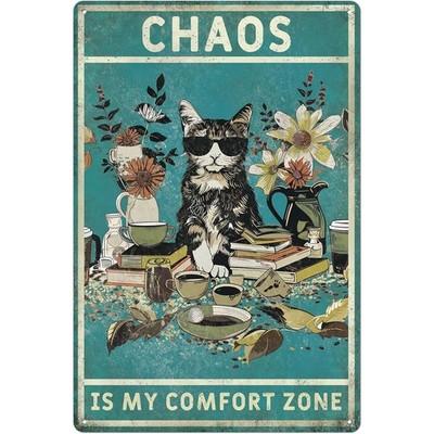 2D Vintage Green Cat Metal Sign Wall Art Funny Room Office Shop Wall Decoration