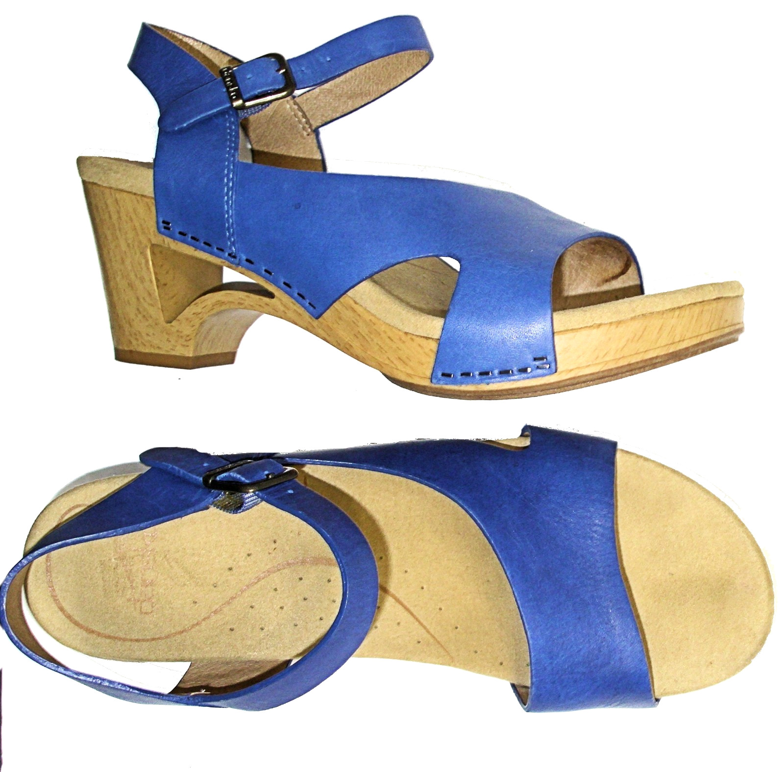 euc DANSKO Tasha 8.5 - 9 /39 Royal Leather Slingback Wedge Sandal Open Toe Shoes