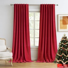 Christmas Red Velvet Curtains for Bedroom 96 Inches Long 2 Panels Thick Therm...