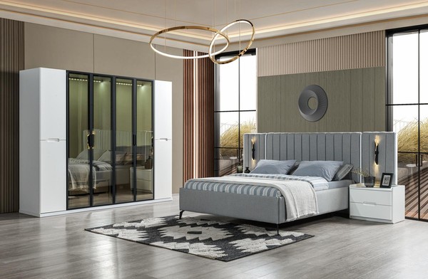 Komplett Schlafzimmer 4Tlg Set Bett Schrank Nachttische Holz-image