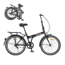 24''Folding Bike for Adults w Fenders, Steel Frame Single Speed City Commuter