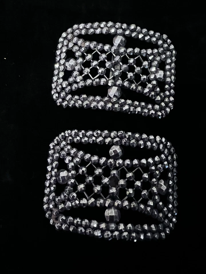 Par de hebillas de zapatos de acero de corte francés 1890 Francia victoriana 2,25"x2" firmadas Foto 2 de 4