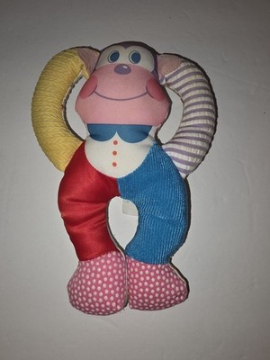 Vintage Playskool Baby 5335 Touch  Ems Monkey Rattle Plush Texture 1986