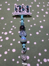 Teal RN Registered Nurse - Belt Clip - ID Beaded Reel Badge Holder Retractable