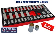 Britool Hallmark 3/8" Drive Socket Set With Standard & Deep Sockets 6-24mm