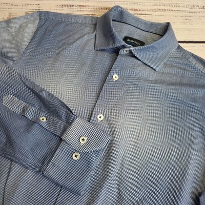 Bugatchi OoohCotton Tech Mens Navy Blue Plaid 8-Way Stretch Button Down Shirt