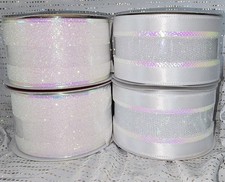 4 Spring Wired Ribbon 2.5" x 25' White Iridescent Glitter Easter Holiday NEW