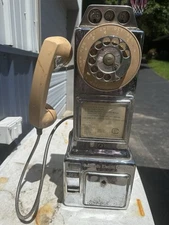 Vintage Automatic Electric Pay Telephone 3 Coin Slot 1950's Rotary Dial
