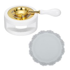 Wax Stamp Seal Kit Sealing Warmer Melting Spoon Silicone Pad, White/Gray