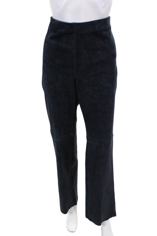 Ecru Women's Button Closure Stretch Suede Flat Front Bootcut Pants Ink Size 8 LL