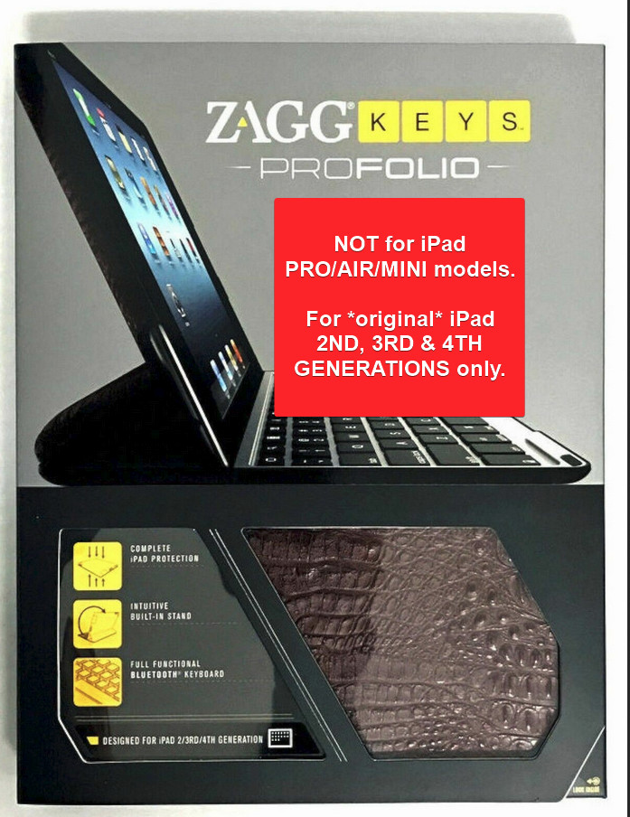 Zagg Keys GEN 2/3/4 iPad (NON-PRO) Pro FOLIO Keyboard Case ALLIGATOR BROWN Apple