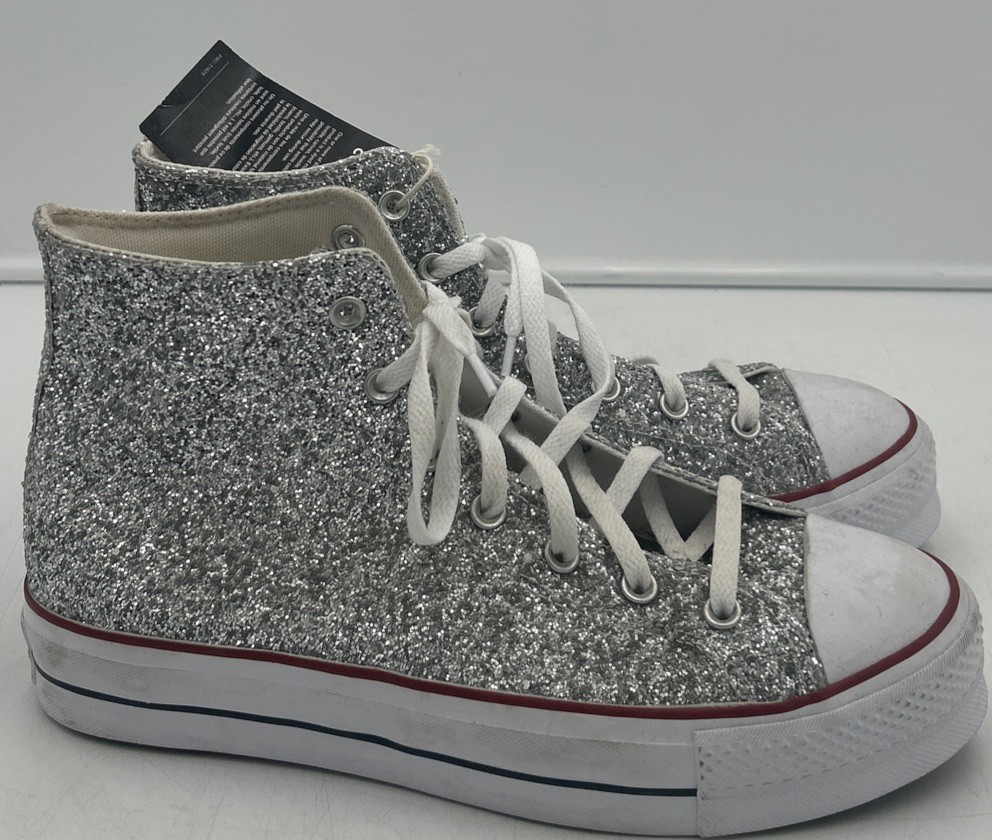 Converse Chuck Taylor Shoes Size 11.5 W/9.5 M All Star High Top Silver Glitter Converse Chuck Taylor Shoes Size 11.5 W/9.5 M All Star High Top Silver Glitter