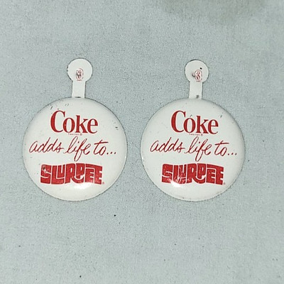 2 Vintage Coca-Cola Coke adds life to...Slurpee 7-11 Bend Back Tab Buttons