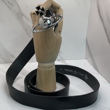 Vivienne Westwood Silver Orb Belt, 29” To 43”  RRP £200. Black Leather. Punk.
