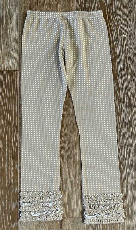 Persnickety Girls Beige Polka Dot Triple Ruffle Leggings Size 8 GUC Made In USA