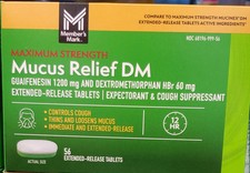 NIB Member's Mark Mucus Relief DM Max Strength Guaifenesin 1200mg 56ct EXP 5/27