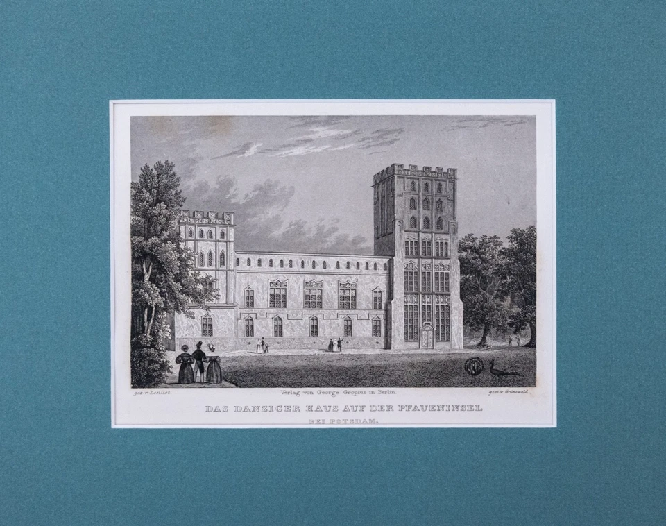 Potsdam Pfaueninsel Danziger Haus Stahlstich von Grünewald aus Spiker 1833 - Bild 2 von 4