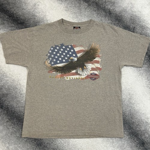 Vintage 2000 Harley Davidson Savannah Georgia USA Flag Eagle Grey Tee Shirt M/L - Picture 1 of 9