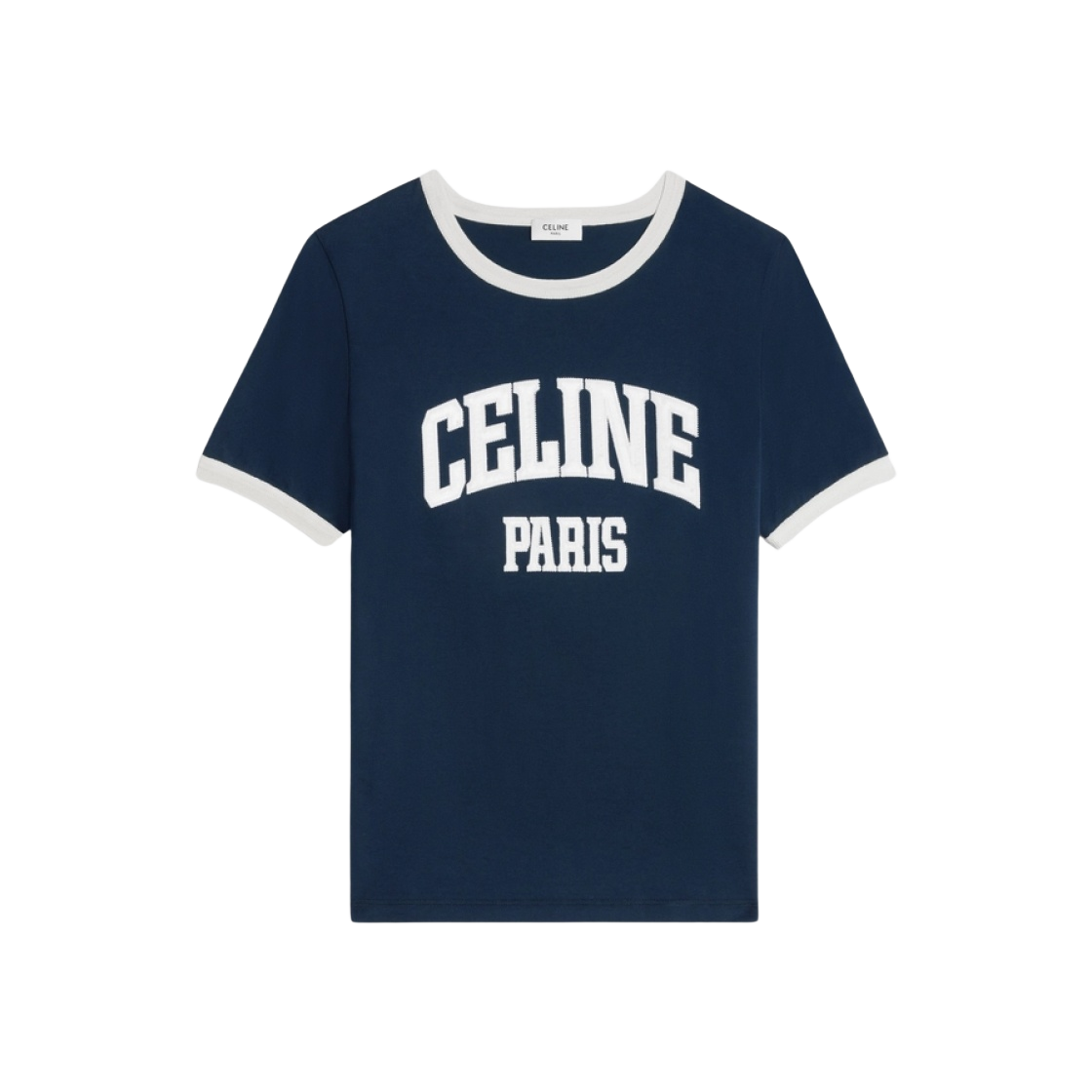 CELINE Paris 70`s クロップ Tシャツ W) Celine Paris 70's T-Shirt in Cotton Jersey Navy Off White