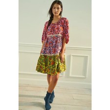 Anthropologie Mabel Floral Tiered Mini Dress Multicolor Print Size XS