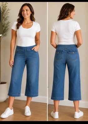 Gloria Vanderbilt Jeans Size 6 Pull-On Shape Effect Wide Leg Crop High-Rise Blue