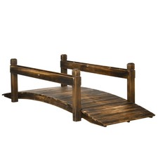 Wooden Garden Bridge with Planters Arch Footbridge Safety Railings for Backyard