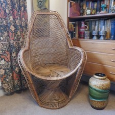 Vintage 1970s Peacock Chair. Full Size. Wicker Rattan Cane. Mid Century.
