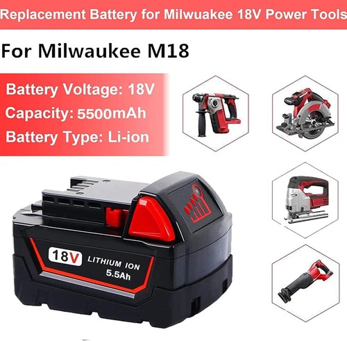 2 Pack 18V 5500mAh Replacement for Milwaukee M18 Battery 48-11-1810 48-11-1820 - Picture 2 of 7
