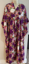 Vtg 1970s Long Dress Caftan Muu Muu One Size Fits All Purple Floral Lattice