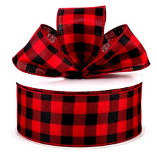 Red Black Buffalo Plaid 2.5" by 2 yd Wired Ribbon Country Everyday Farmhouse
