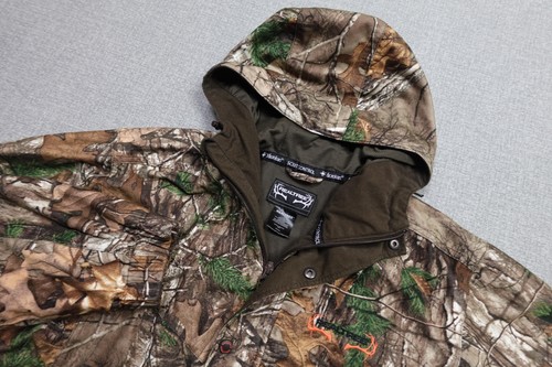 Realtree Hunting Jacket Mens Large Brown Camo Hooded Full Zip Scent Control Warm