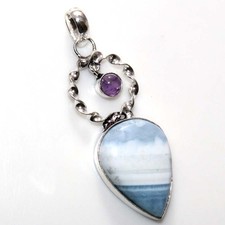 Classy Look Owyhee Blue Opal Natural Amethyst 925 Silver Plated Pendant 2.5