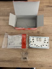 MK ASPECT K24347BSSW Brushed Stainless Steel Double Socket with White Insert