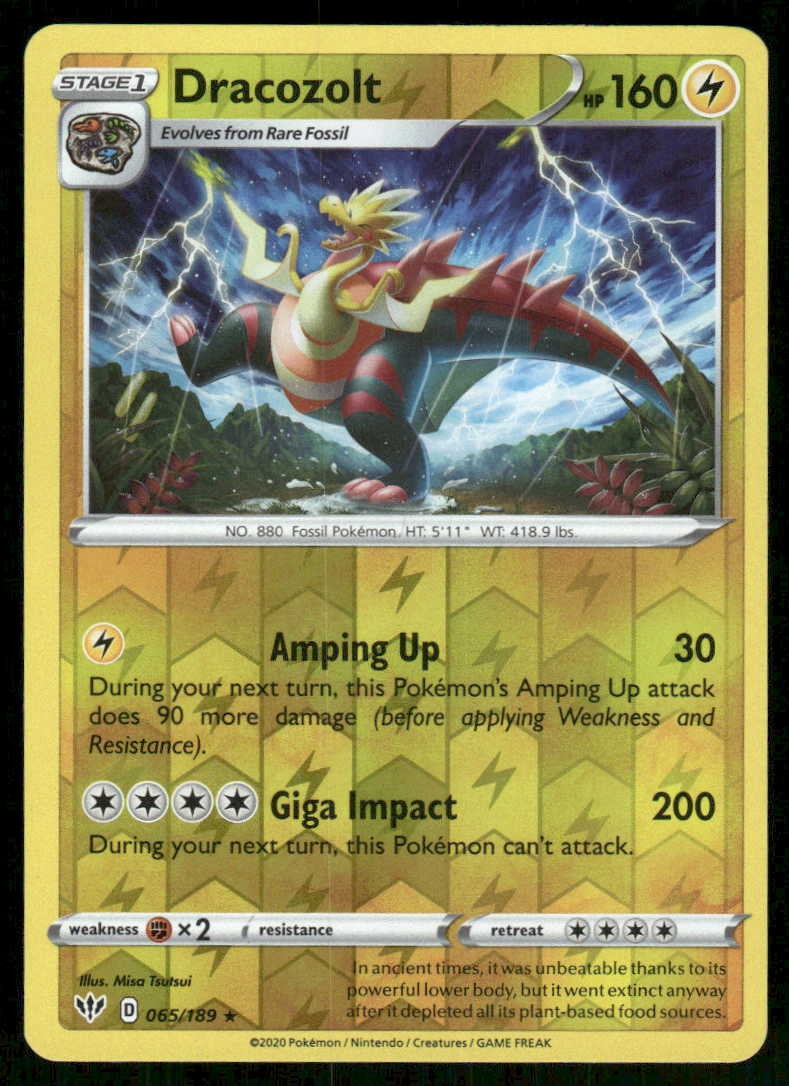 POKEMON DRACOZOLT DARKNESS ABLAZE 065/189 REVERSE HOLO R NM/M