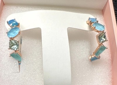 BP Rose Gold Plated Blue Stone Ear Hoop Earrings Bomb Party ER32249