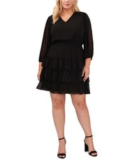 Vince Camuto Womens Smocked Waist Blouson Dress, blck, Plus Size, 3X