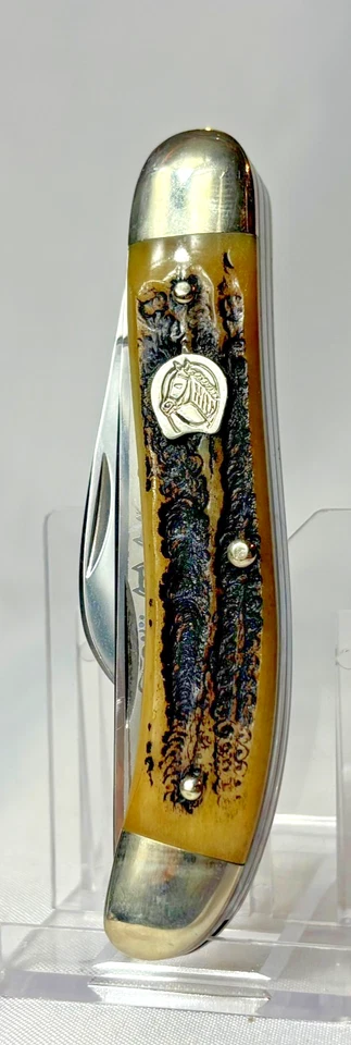 Cuchillo Sowbelly Marca Bulldog De Colección 3 Hojas Plegables Escudo de Caballo Hecho en Alemania Foto 3 de 4