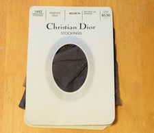 CHRISTIAN DIOR VINTAGE STOCKINGS THIGH HIGH GARTER GRAPHITE GRAY SZ MEDIUM 9.5