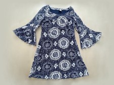 Floral Lace Dress, Blue Bell Sleeve Boho Dress with Cotton Underdress, Size M