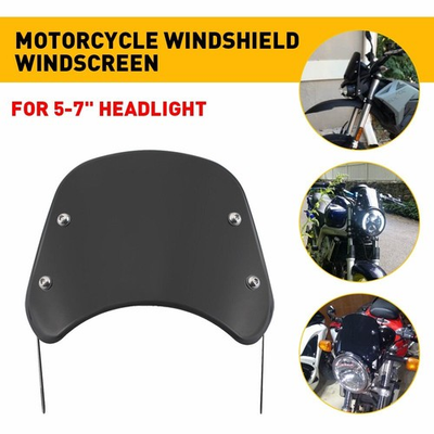 #ad Universal Motorcycle Headlight Windscreen Fairing Windshield Round Black 5 7#x27;#x27; $19.99