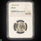 1954-D Washington Silver Quarter NGC MS 65 Light toning on right side rims