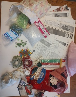 Vintage Bead And Felt Craft Supplies And Instructions. Some Partial Projects.