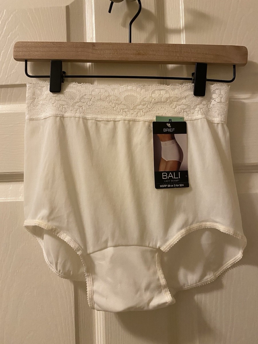 VTG NWT Size 8 XL BALI White NYLON LACY SKAMP FULL CUT GRANNY