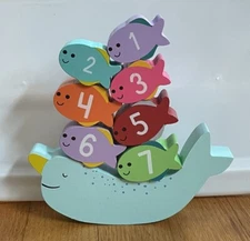 Wood Fish Blocks Learning Counting Balance Stacking Fine Motor Skills Toy