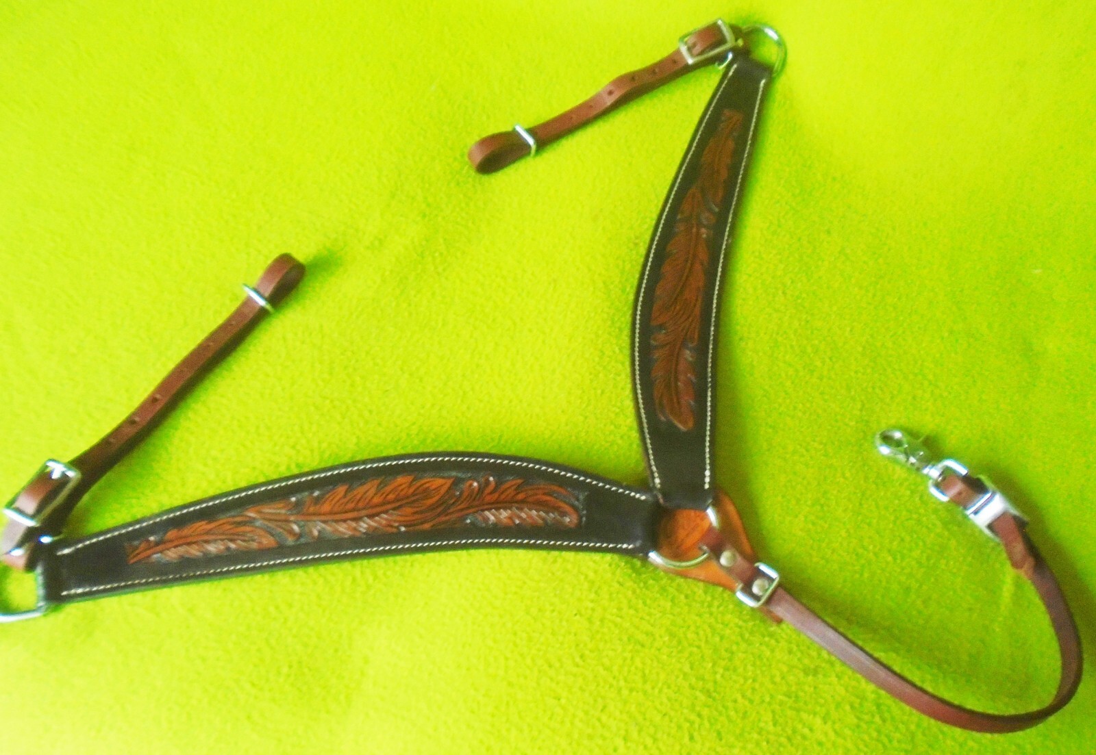 New PINES Saddlery QUALITY 2-Tone TOOLED Double Leather BREAST COLLAR Tapered