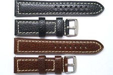 20mm 22mm Black or Brown Quality Oily Calf Leather Contrast Stitch Watch Band