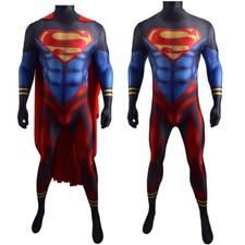 Cartoon Superman Jumpsuit Superhero Cosplay Costume For Adult Kids Halloween